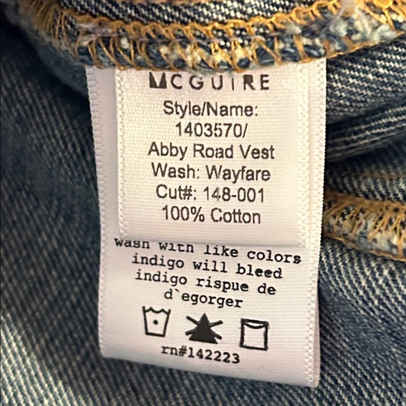 McGuire Denim Abby Rose Sleeveless Vest Button Closure light/med wash size XS - Picture 8 of 15
